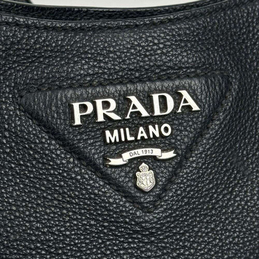 PRADA Vitello Daino Soft Leather Shoulder Bag Black Crossbody Triangle - Picture 4 of 10